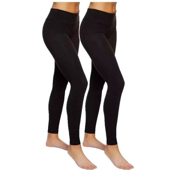 Felina S 2 Pack Mid-Rise Wide Waistband Suede Lightweight Leggings Stretch Pants - Picture 1 of 9